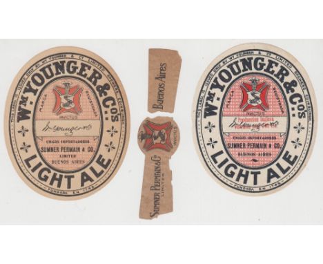 Beer labels, Wm Younger & Co's, Edinburgh, 2 different Light Ale for Sumner Permain & Co Ltd Buenos Aires, v.o's (gen gd) plu