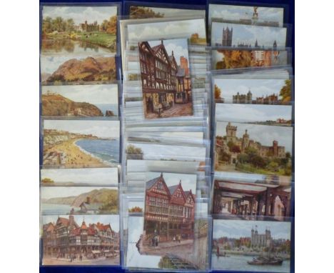 Postcards, a collection of 86 scenic cards illustrated by A R Quinton mostly UK topographical, coastal views, street scenes, 
