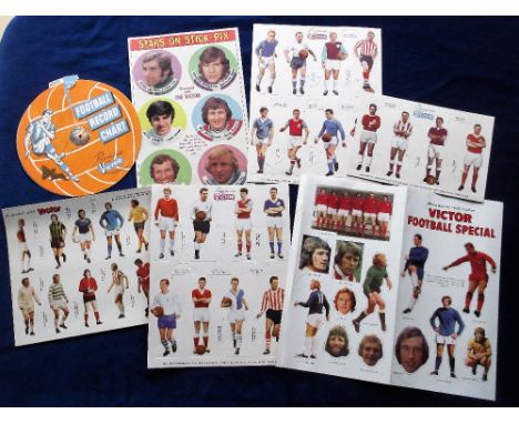 Trade cards, Thomson, selection of football items issued with Victor, two uncut sheets, each with 8 Footballers - To Stand Up