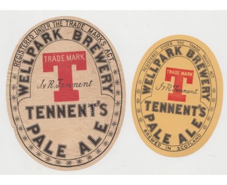 Beer labels, J & R Tennent's, Glasgow, Pale Ale, 2 scarce label's, larger 'Registered under the Trade Marks Act' is 114mm hig