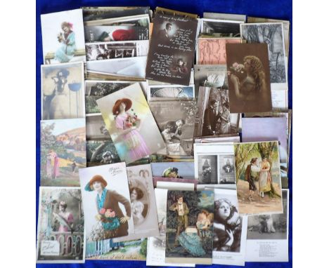 Postcards, romantic selection, an attractive lot of pretty girls and canoodling couples! Early examples with post marks betwe