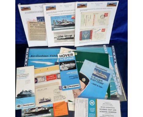 Ephemera, small collection of hovercraft related items inc. first passenger service from Liverpool to Rhyl, signed postcards,