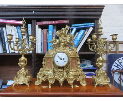 GILT METAL ITALIAN 'IMPERIAL' CLOCK AND GARNITURE SET 