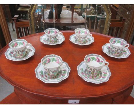 SET OF SIX COALPORT INDIAN TREE COFFEE CUPS AND SAUCERS