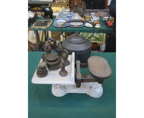 VINTAGE AVERY SCALES AND WEIGHTS AND ALSO VINTAGE KETTLE