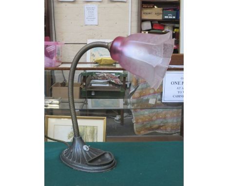 VINTAGE ADJUSTABLE DESK LAMP WITH CRANBERRY COLOURED GLASS SHADE 