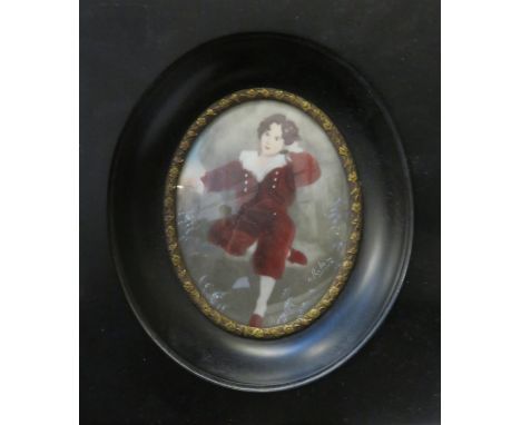 OVAL VICTORIAN MINIATURE PORTRAIT WITHIN EBONISED AND GLAZED FRAME, SIGNED