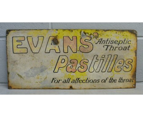 An Evans' Pastilles enamel sign, 24" x 11", circa early to mid 20th Century 
