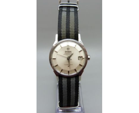 An Omega Constellation automatic chronometer wristwatch with pie pan dial, with original Omega glass and buckle, also with an