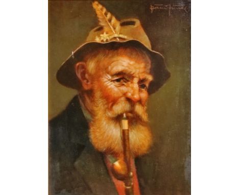 Funke, Bernd (1902 Essen - 1988 Heide) "Portrait eines bärtigen Mannes", Pfeife rauchend, rechts oben signiert, Öl auf Platte