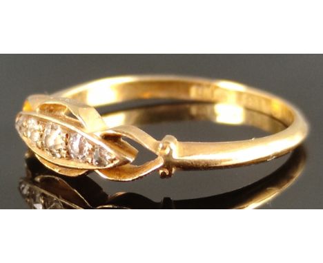 Antiker Diamant-Ring, mittig 5 Diamanten, England, Birmingham, 1907, 750/18K Gelbgold, 2,13g, Größe 53