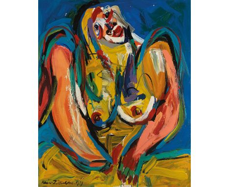PETER ROBERT KEIL* (geboren 1942 in Züllichau)Hockende, 1999Öl/Leinwand, 140 x 115 cmdatiert 99SCHÄTZPREIS € 600 - 1200STARTP