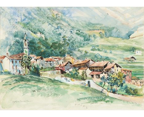 NORA PURTSCHER-WYDENBRUCK* (London 1894 - 1959 London)Landschaft am DorfAquarell/Papier, 29 x 37 cmsigniert WydenbruckSCHÄTZP