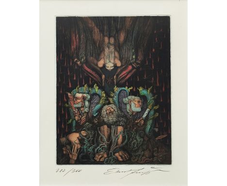 ERNST FUCHS* (Wien 1930 - 2015 Wien)Adams Traum, um 1970Radierung, koloriert/Papier, 40 x 28,5 cmsigniert Ernst Fuchs, nummer