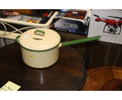An enamel saucepan 