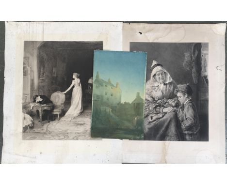 After Orchardson, 'Trouble', print, 75x60cm, together with one other 19th century engraving and a watercolour (3) 