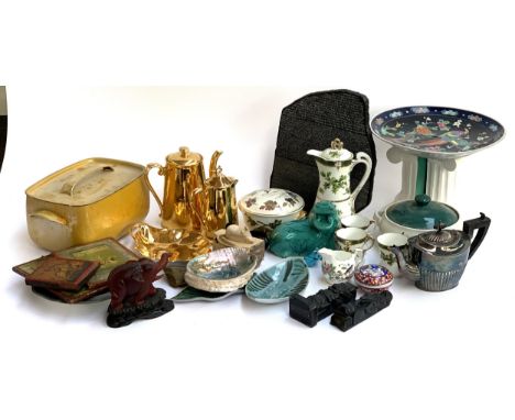 A mixed lot to include Japanese Mikado Extra holly pattern teapot and cups, a Mehun France trinket pot (af), Royal Worcester 