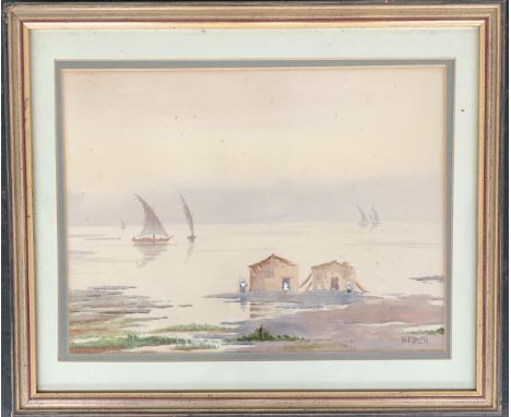 W P Lovell, 'Lake Menzaleth at the side of the Suez Canal, nr. Port Said', watercolour, signed lower right, 21.5x29cm 