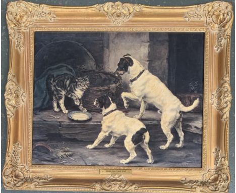 After Lucy A Leavers, 'Dogs Baiting Cat', textured print on canvas, 39x49cm 