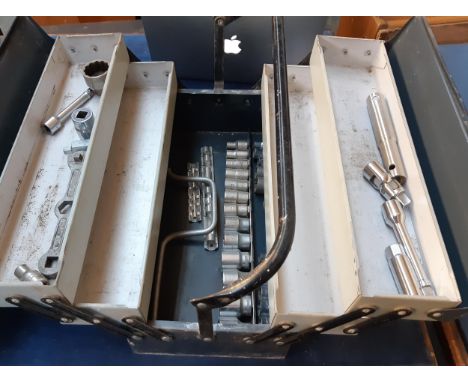 A concertina tool box containing a quantity of sockets 