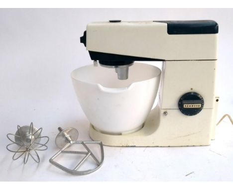 A Kenwood Chef electric mixer with bowl, whisk, and 'Special K' attachment, appears to be in working order 