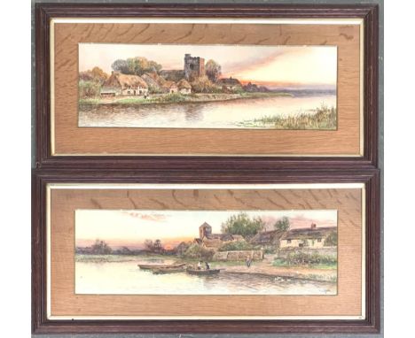 I Clifford, two 19th century watercolours of river scenes, signed, each 17x53cm, together with a colour print 