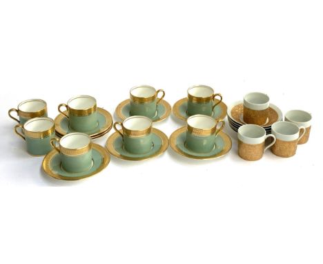 An Ainsley turquoise and gilt coffee service comprising coffee cans and saucers, together with 4 Limoges cups and 6 saucers 