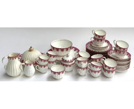 A 19th century pink and gilt part tea/coffee service, possible Coalport (approx. 50 pieces) 