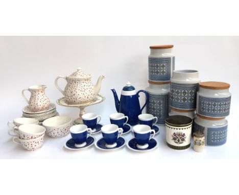 A mixed lot to include a Spode coffee service, coffee pot lid af, Adams 'Sprig' part tea service, teapot lid af, Hornsea 'Tap