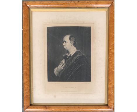 A 19th century print after Joshua Reynolds, 'Oliver Goldsmith', Robert Newton sculp. published 1817, 24.5x18cm, in a burr wal