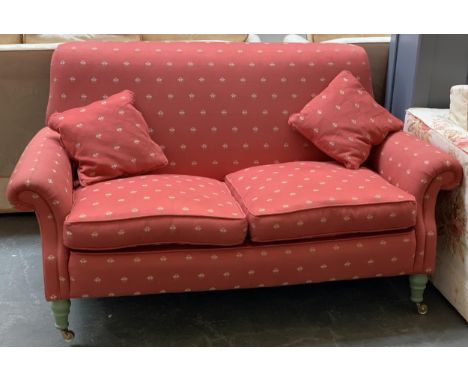 A 20th century two seater cottage sofa, outward scrolling arms and painted turned legs, 160cm wide, 90cm deep, the back 90cm 