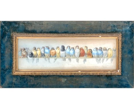 After Hector Giacomelli (French, 1822-1904), a perch of birds, facsimile print, 36.5x11.5cm 