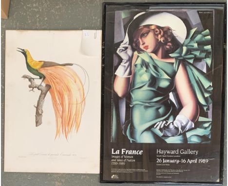Hayward Gallery poster, together with a print of a bird of paradise, after Barraband, 62x42cm 