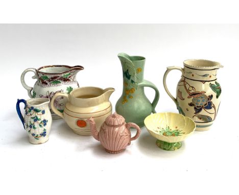 A mixed lot of ceramics to include Honiton pottery jug, Carlton Ware Buttercup sugar bowl; Cleland jug etc 