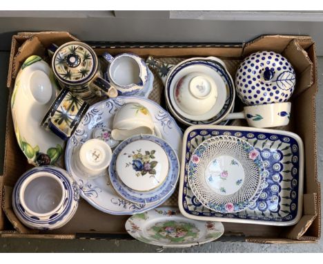 A mixed box of ceramics to include Royal Worcester, Copeland Spode, Harrods, Quimper etc 