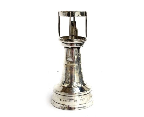 An Edwardian novelty silver table lighter by Grey and Co., London, in the form of a light house (af - the top cut glass secti