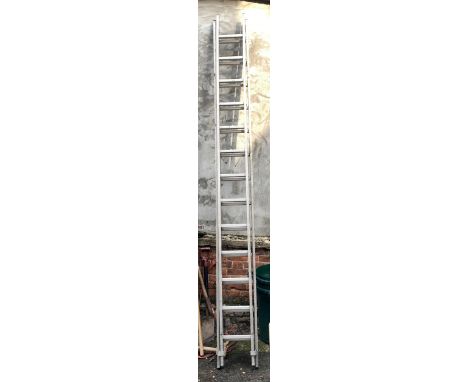 A Youngman two section aluminium ladder, each section 3.5m with 13 rungs 