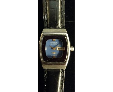 Citizen - a lady's automatic wrist watch, recessed blue dial, centre seconds, day date aperture, stainless steel case, No 4-2