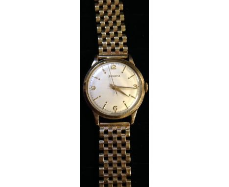 Helvetia - a gentleman's 9ct gold wristwatch, textured silvered dial, quartered Arabic numerals, rectangular batons, centre s