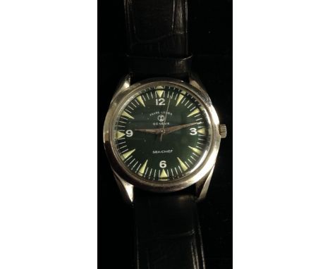 Favre-Leuba - a gentleman's Sea-Chief wrist watch, charcoal grey dial, quartered Arabic numerals, luminous arrow baton marker