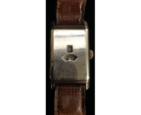 Rotary - an Art Deco 9ct gold Swiss digital wristwatch, 9ct gold tank case, digital display, manual wind movement, marked pat