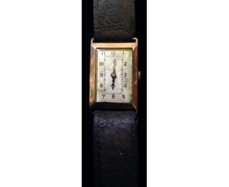 Mido - a gentleman's 9ct gold tank case wrist watch, rectangular Art Deco dial, Roman numerals, manual wind movement, 9ct gol