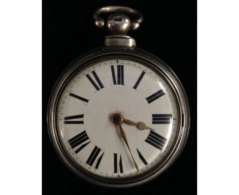 A George IV and Victorian matched silver pair cased pocket watch, Jeffrey Hebden, Hawes, London, white enamel dial, bold Roma