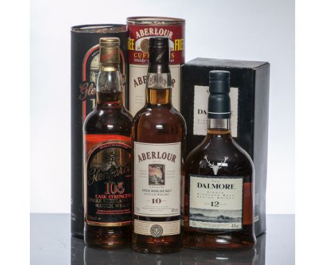 GLENFARCLAS 105
Single Highland Malt Scotch Whisky. 700ml, 60% volume, in tube. 
ABERLOUR AGED 10 YEARS (WITH CUFFLINKS)
Sing