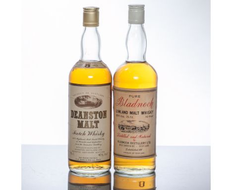 PURE BLADNOCH 
Lowland Malt Whisky. 26 2/3 fl. ozs, 70° proof. 
DEANSTON MALT OVER 8 YEARS OLD
Highland Malt Scotch Whisky. S