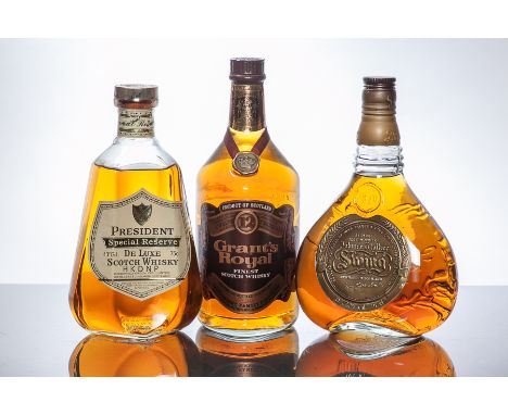 JOHNNIE WALKER SWING
Blended  Scotch Whisky, 75cl, 40% volume.
PRESIDENT SPECIAL RESERVE
De Luxe Scotch Whisky,  HKDNP, 75cl,