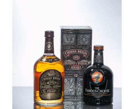 THE FAMOUS GROUSE LIQUEUR
70cl, 35% volume. 
CHIVAS REGAL AGED 12 YEARS
Blended Scotch Whisky. 1 litre, 43° GL, in carton. 
2