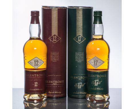 GLENTROMIE 12 YEARS OLD
Single Highland Malt Scotch Whisky from  Speyside Distillery. 70cl, 40% volume, in tube. 
GLENTROMIE 