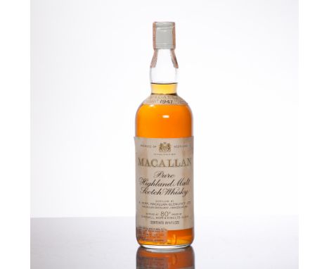 THE MACALLAN 1947
Pure Highland Malt Whisky, matured in Sherry Wood. Distilled by R. Kemp, Macallan - Glenlivet , Ltd, Macall