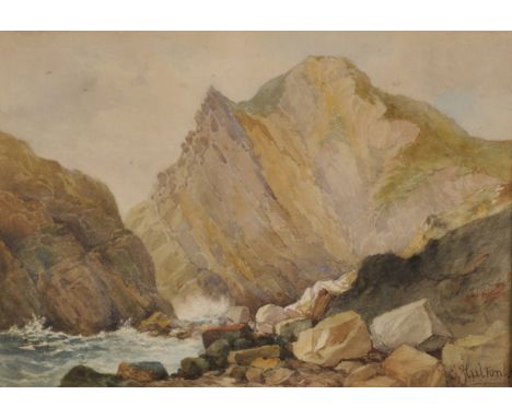 E. Hulther (Late 19th/Early 20th Century) British. A Rocky Seascape, Watercolour, Signed, in Gilt Composite Frame, 10" x 14".